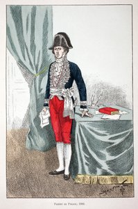 Prefet da Polícia (1800). Etching in color, para ilustração do livro "Histoire du corps des gardiens de la paix" publicado sob os auspícios de Louis Lepine (1846-1933) prefet de police de la Seine, de Alfred Rey (1864-?) e Louis Feron (1862-?) , edi de Unknown artist