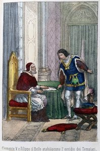 O Papa Clemente V e Filipe IV, o Bel, Rei da França, decidiram eliminar os Templários de Unknown artist