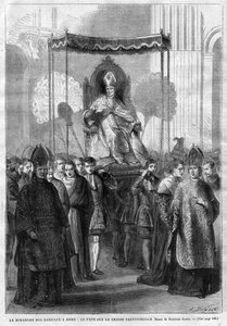 Papa Pio IX (1835-1914) sobre a gestualidade mediática - Domingo de Ramos em Roma: Papa Pio IX (Pio Pio 9) na cadeira gestual - desenho de Gustave Janet - O Diário Ilustrativo de 1868 de Unknown artist