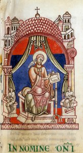Papa São Gregório I, o Grande (540-604) rodeado por dois secretários. Ele está escrito com uma pomba sobre o ombro, símbolo do Espírito Santo (Espírito Santo). Miniatura das cartas de S. Gregório de Unknown artist