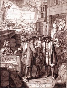 Os comerciantes do porto a falar uns com os outros. Gravura do século XIX. de Unknown artist