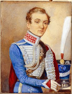 Retrato de Nadezhda Durova (1783-1866) (Nadezhda Andreyevna Durova) conhecido como Alexander Durov ou Alexander Sokolov ou Alexander Andreevich Alexandrov, com uniforme de oficial russo, uma mulher disfarçada de homem que teve uma carreira no exército russ de Unknown artist