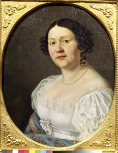 Retrato da cantora de ópera Sophia Vasilyevna Samoylova (Samoylova Chernikova) (1860-1936) (Retrato da cantora de ópera Sophia Vasilyevna Samoylova). Pintura anônima, óleo sobre tela, final do século XIX. Arte russa, romantismo. Museu Estadual de Teatro a de Unknown artist