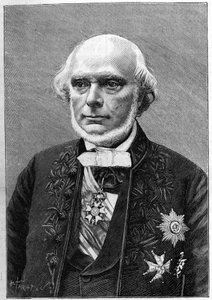 Retrato de Armand de Quatrefages de Breau (1810-1892), naturalista e antropólogo francês. (De uma fotografia de Charles Gallot). Gravura em "La Nature: Revue des sciences et de leurs applications aux arts et a l