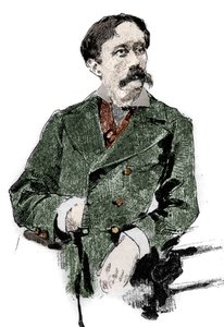 Retrato de Arrigo (ou Enrico) Boito (1842-1918), libretista italiano, autor do libreto de "Otello" (Othello) de Giuseppe Verdi. Gravura em "Le monde illustrious" (O monde ilustre) de Unknown artist