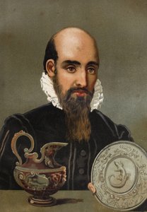 Retrato de Bernard Palissy (1510 - 1589). Cromolitografia do final do século XIX. baseada em "La Ciencia y sus Hombres" de Louis Figuier. Barcelona 1881 de Unknown artist