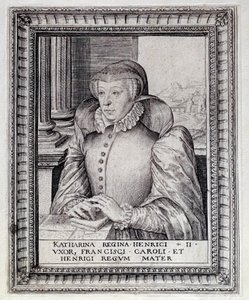 Retrato de Catherine de Medicis (Caterina de Medici) (1519-1589), Rainha de França. Gravura do século XVI. Pau, Musee Du Chateau de Unknown artist