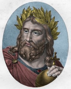 Retrato de Carlos Magno (Carlos I chamado o Grande, Carolus Magnus, 742-814), Rei dos Francos - Carlos o Grande, Rei dos Francos - gravura de Unknown artist