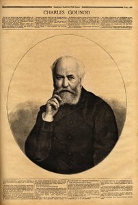 Retrato de Charles Gounod (1818-1893), compositor francês, conhecido pelas suas óperas (Fausto em 1859, Romeu e Juliette em 1867), compôs também sinfonias e numerosas melodias para os poemas de Alfred de Musset (1810-1857) e Victor Hugo (1802-1885). Engr de Unknown artist