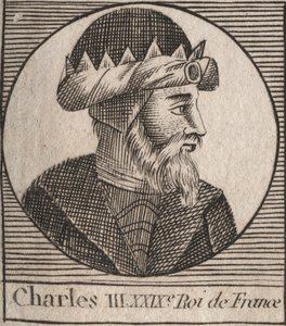 Retrato de Carlos III diz o Simples (879-929) rei dos Francos - CHARLES III (879-929) - Carlos o Simples - Rei da França, 893-923 - gravura de "Instruction sur l