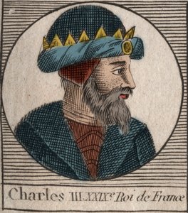 Retrato de Carlos III diz o Simples (879-929) rei dos Francos - CHARLES III (879-929) - Carlos o Simples - Rei da França, 893-923 - gravura de "Instruction sur l