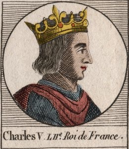 Retrato de Carlos V o Sábio (1338 - 1380) - Carlos V o sábio ou Carlos V o Sábio, Rei de França da Casa de Valois - gravura de "Instruction sur l