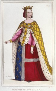 Retrato de Charlotte de Savoy 1445 -1483 Rainha de França de 1461 a 1483 Noiva a Luís XI (Le Prudent) em 1451 gravura de 1830 de Unknown artist