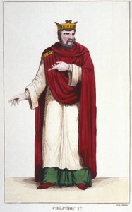 Retrato de Chilperic I (539 - 584), gravura Rei de Neustria 1830 de Unknown artist