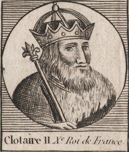 Retrato de Clothaire II (584 - 628), Rei de Neustria e Rei dos Francos - Clotaire ou Clotar II (d.629) Rei dos Francos - gravura de "Instruction sur l