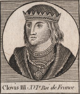 Retrato de Clóvis III, Rei dos Francos de 691 a 695 - CLOVIS III Merovingian King of Neustria e Austrasia - gravura de "Instruction sur l