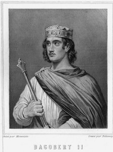 Retrato de Dagobert II ( -), Rei da Austrásia - em “” História dos Franceses ”” de Lavallée, gravura, sd. de Unknown artist