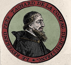 Retrato do Padre Guy Tachard, um missionário no Sião em 1685. Gravura a partir de um Atlas do século XVII de Unknown artist
