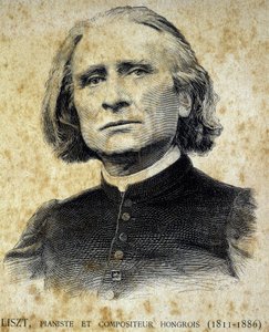 Retrato de Franz Liszt, pianista e compositor húngaro (1811 - 1886) - em "Les Contemporains", n.d. final do século XIX. de Unknown artist