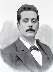 Retrato de Giacomo Puccini, compositor italiano (1858-1924), gravura do século XIX. de Unknown artist