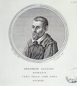 Retrato do compositor italiano Gregorio Allegri (1582-1652) Gravura. 1629. Bolonha, museu bibliográfico cívico de Unknown artist