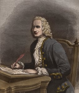 Retrato de Jean Philippe Rameau (1683-1764) - Retrato de Jean-Philippe Rameau (1683-1764), compositor francês - gravura no ilustre jornal semanal "La musique populaire" - 1882 de Unknown artist