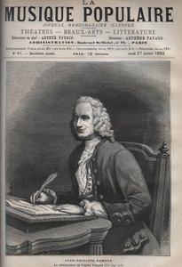 Retrato de Jean Philippe Rameau (1683-1764) - Retrato de Jean-Philippe Rameau (1683-1764), compositor francês - gravura no ilustre jornal semanal "La musique populaire" - 1882 de Unknown artist