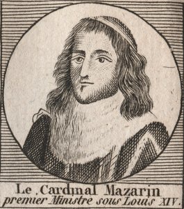 Retrato de Jules Mazarin (1602-1661), conhecido como cardeal Mazarin, primeiro-ministro sob Louis XIV - o cardeal Mazarin serviu como ministro chefe de Louis XIV - gravura de "Instruction sur l