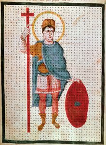 Retrato de Luís I o Pio ou o Debonário" (778-840), miniatura do rei da França em "De Laudibus Sancte Crucis" (ou Codex Vindobonensis) de Rabanus Maurus Magnentius (ou Raban Maurus ou Rabano Mauro) (ca. 780-856), 830 em torno de Viena, Osterreichisch de Unknown artist