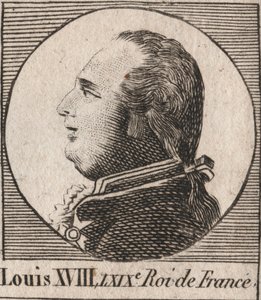 Retrato de Luís XVIII (1755-1824), apelidado de Desejo, Rei da França e Navarra de 1814 a 1815 e de 1815 a 1824 - Luís XVIII, conhecido como o Desejado, Rei da França - gravura de "Instruction sur l