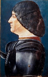 Retrato de Ludovic Marie Sforza dit le More (Ludovico Maria Sforza detto il Moro) (1452-1508) Miniatura em "Gramática" de Aelius Donatus (Donato), final do século XV. Biblioteca Trivulziana, Milão. ms. 2167. de Unknown artist