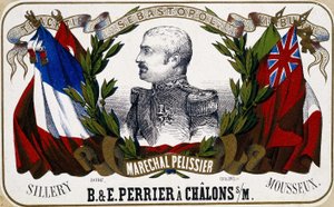 Retrato de Maréchal Pelissier em uma etiqueta de champanhe "B. & E. Perrier à Chalôns sur Marne", sd. Século XIX. de Unknown artist
