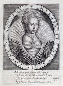 Retrato de Marguerite de Valois (1553 - 1615) conhecida como Rainha Margot. Gravura do século XVI. Pau, Musee Du Chateau de Unknown artist