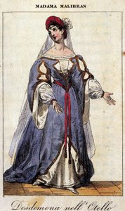 Retrato de Maria Garcia chamada a cantora Malibran (1808-1836) no papel de Desdemone para "Otelo" (Otello) de Gioachino Rossini.Teatro alla Scala 1833. de Unknown artist