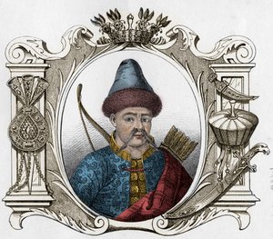 Retrato do monarca mongol Timur (Tamerlane) (1336-1405) - Tamerlan (1336-1405) (ou Timur Lang, "Timur the lame") Gravura de 1861 de Unknown artist