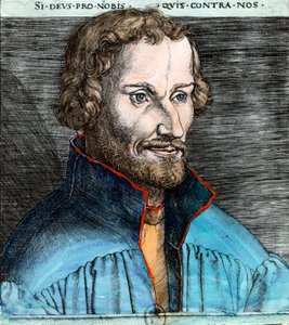 Retrato de Philippe Schwarzerd dit Melanchton (1497 - 1560), reformador protestante alemão (luterano). Gravura do século XVI. Coleção particular. de Unknown artist