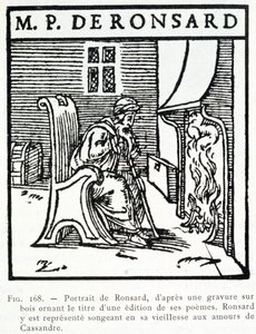 Retrato do antigo pensamento de Pierre de Ronsard sobre os amores de Cassandre - a gravura em madeira de Unknown artist