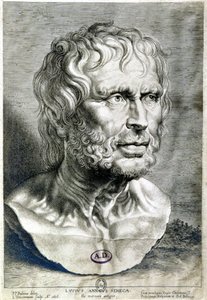 Retrato de Seneque (Lucius Annaeus Seneca, 4 AC-65 AD), filósofo da escola estóica, dramaturgo e estadista romano - Engraving 1638 - Coll Maciet, Biblioteca de Artes Decorativas, Paris de Unknown artist