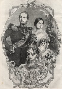 Retrato de Suas Altezas Reais Princesa Vitória (1840-1901) (Rainha Vitória) e Príncipe Herdeiro Frederick William da Prússia (1831-1888). Gravura de 1858. de Unknown artist