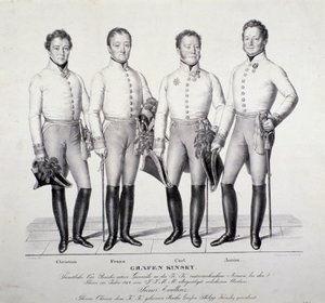 Retrato dos príncipes da família Kinsky da Boémia: Christian, Franz, Carl e Anton ( Litografia de Unknown artist