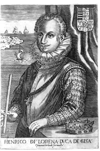 Retrato do Duque de Guise (Henrique I de Lorena, conhecido como o Escalafre (1550 - 1588)). Gravura do século XVII. de Unknown artist