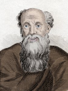 Retrato do filósofo grego Democrito (Democrritus) (460-370 Av JC), democrata de Abdere. Gravura do século XIX. de Unknown artist