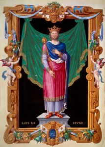 Retrato do Rei da França Luís VII, o jovem (1120-1180). Miniatura em "Recueil des rois de france" de Jean du Tillet de Unknown artist
