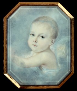 Retrato do Rei de Roma bebe (1811-1832), filho do Imperador Napoleão I (1769-1821) e do futuro Napoleão II. Medalhão octogonal anónimo do século XIX. Aquarela sob vidro. Paris, Musee De La Legion d