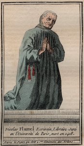 Retrato do alquimista francês Nicolas Flamel (1330-1418) - Gravura - Retrato do alquimista inglês Nicolas Flamel - Gravura Colecção privada de Unknown artist