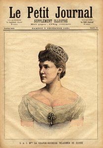 Retrato da grande Duquesa Vladimir da Rússia, nascida em 1854, Princesa Maria de Mecklenburg-Schwerin (Mecklenburg Schwerin) e casada em 1874 com o irmão mais novo do czar, Grão-Duque Vladimir Alexandrovich Romanov (1847-1909). Gravura em "Le peti de Unknown artist