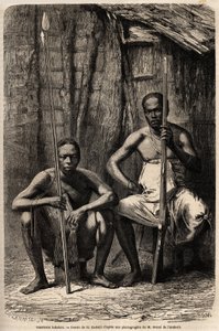 Retrato de dois guerreiros Bakali. Desenho de H. Castelli, para ilustrar a viagem ao Gabão, em 1861-1864, do Doutor Griffon du Bellay. Gravura em "Le tour du monde", editado por Edouard Charton de Unknown artist