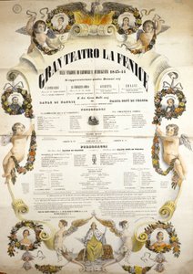 Poster para a apresentação da ópera "Aida" do compositor italiano Giuseppe Verdi (1813-1901) para a apresentação no teatro La Fenice em Veneza em 1843-1844. de Unknown artist