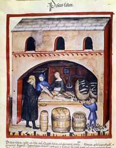 Preparação de peixe sujo. Iluminação a partir da ordenha de medicamentos e dietética "Tacuinum sanitatis". de Unknown artist