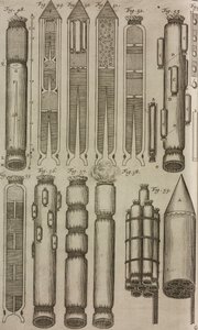 Foguetes e instrumentos pirotécnicos, gravura de Grand Art d